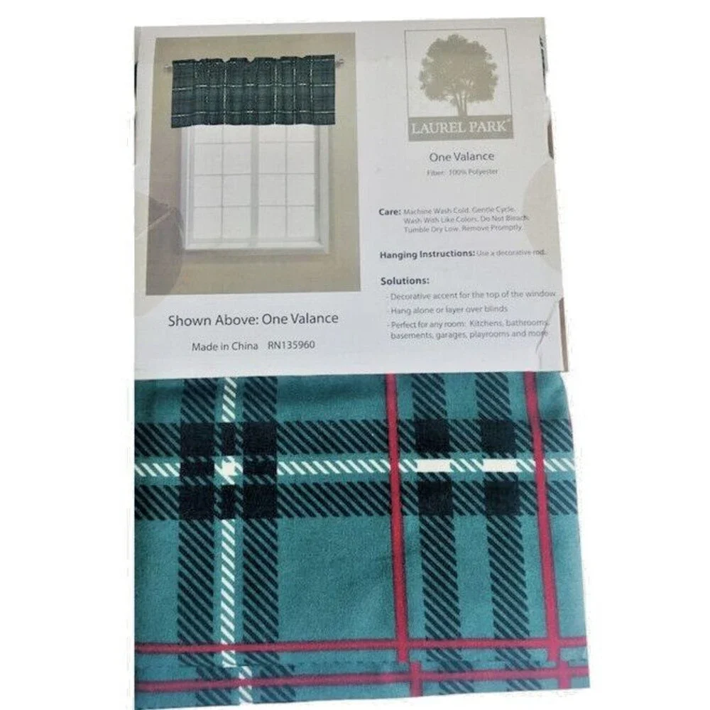 Christmas Plaid Valance Curtain Green Red Country Cabin Laurel Park 54x17